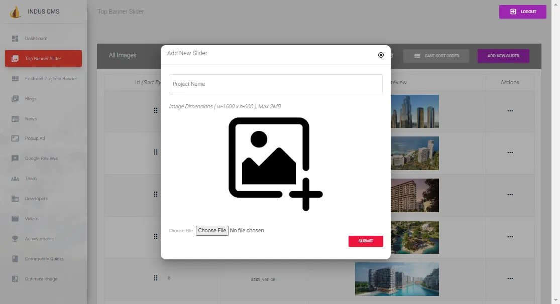 Indus CMS and its image pipeline screen 3