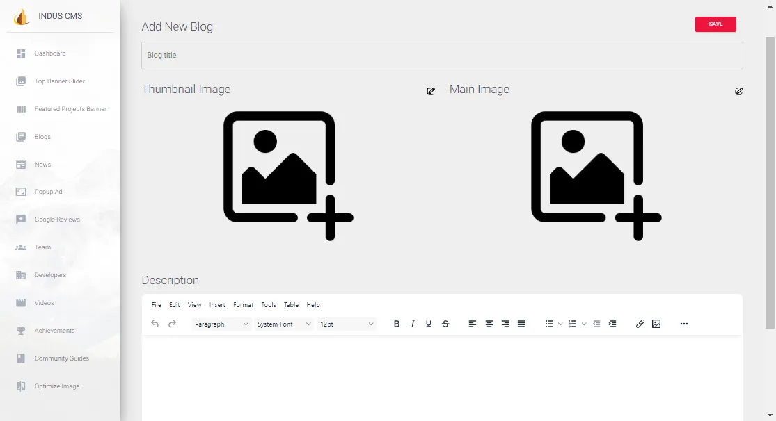 Indus CMS and its image pipeline screen 6