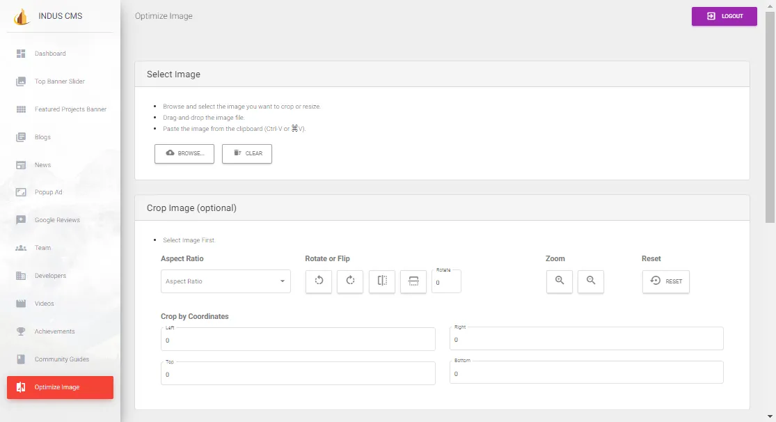 Indus CMS and its image pipeline screen 12
