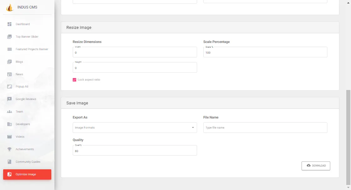 Indus CMS and its image pipeline screen 13