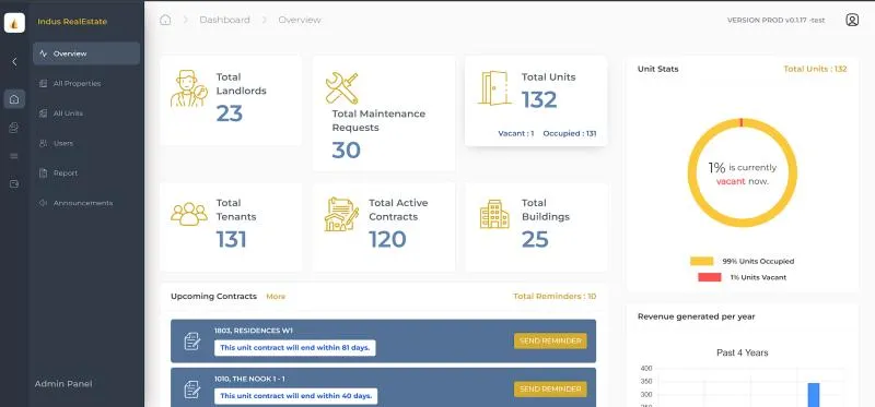 Indus lease management CRM and tenant app