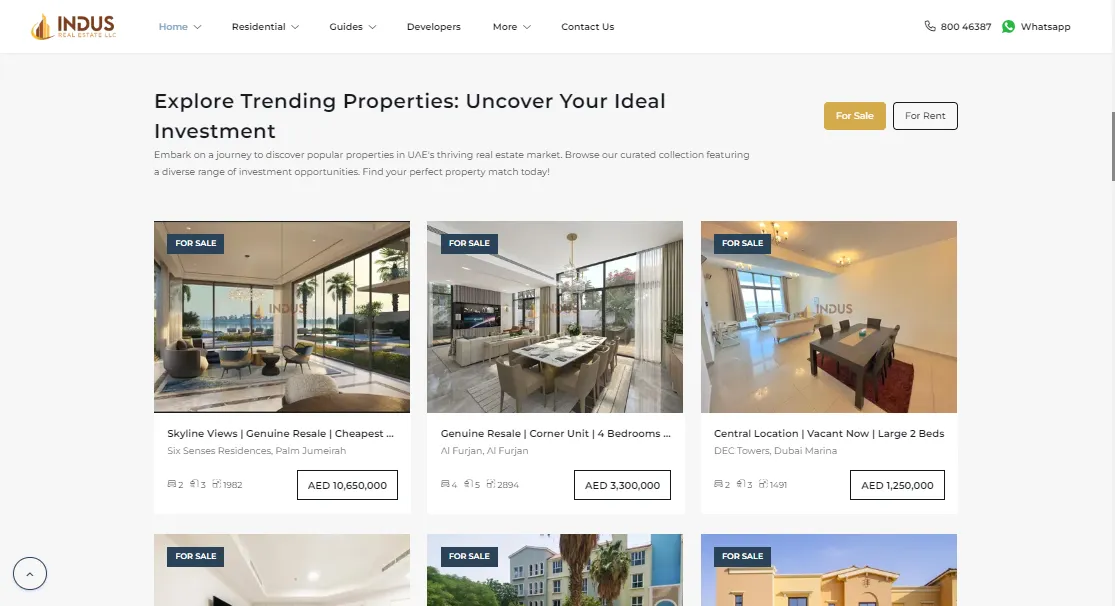 Indus Real Estate, public property site screen 2