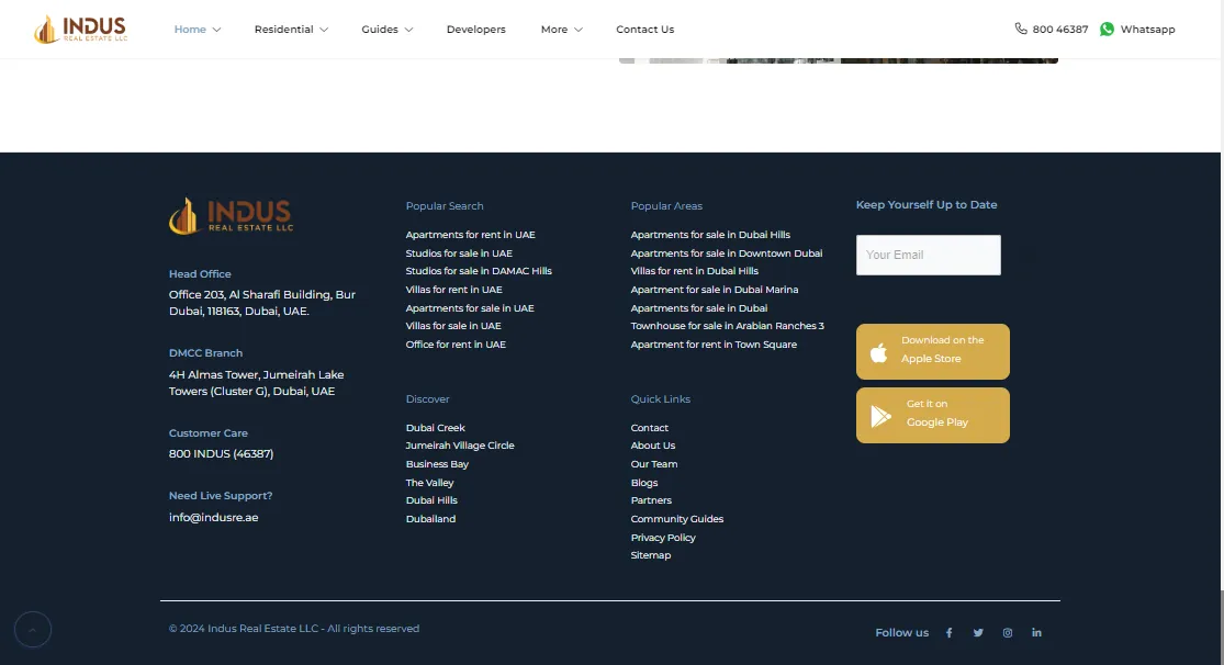 Indus Real Estate, public property site screen 4