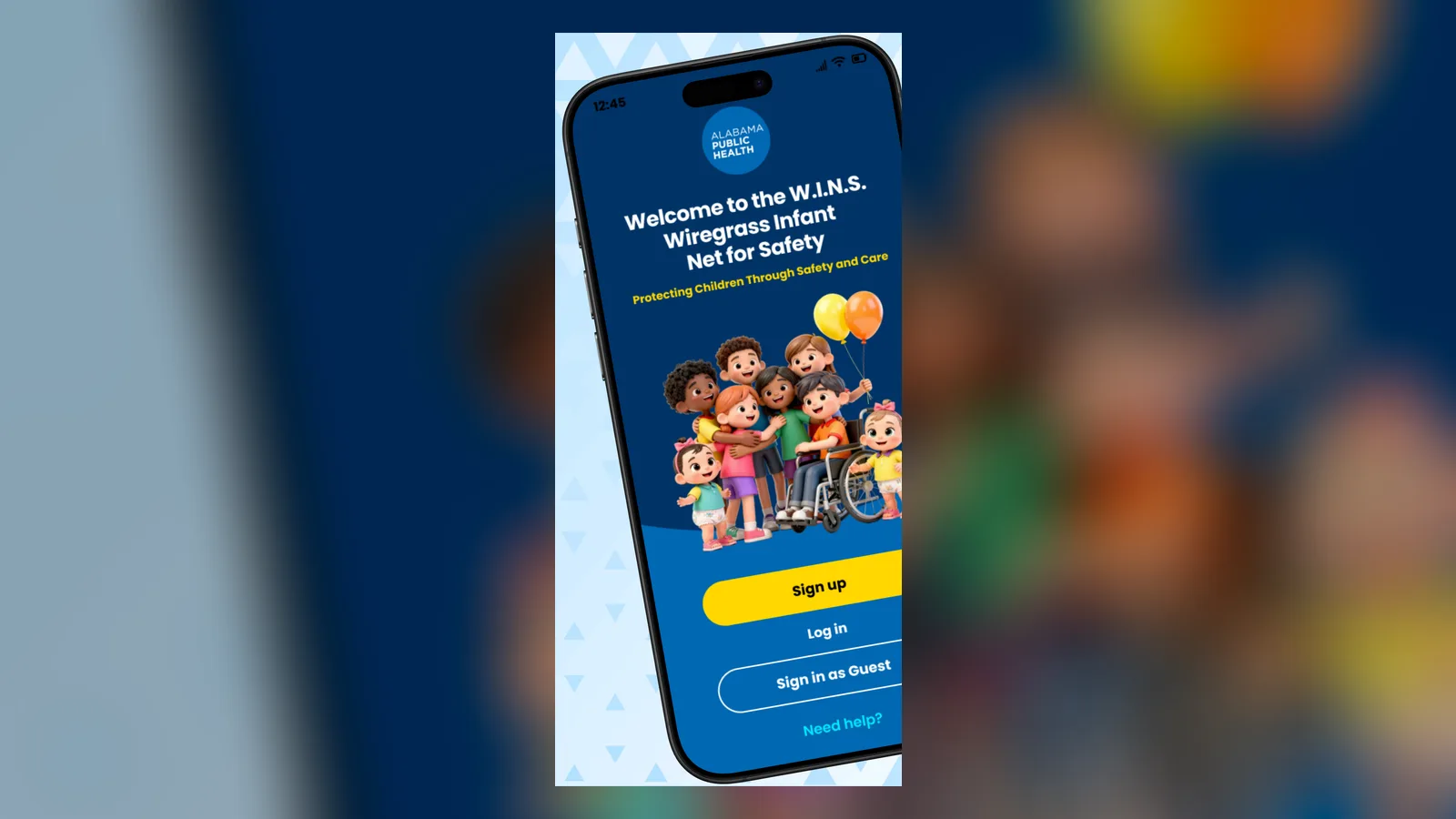 W.I.N.S, an infant safety app for Alabama Public Health screen 2